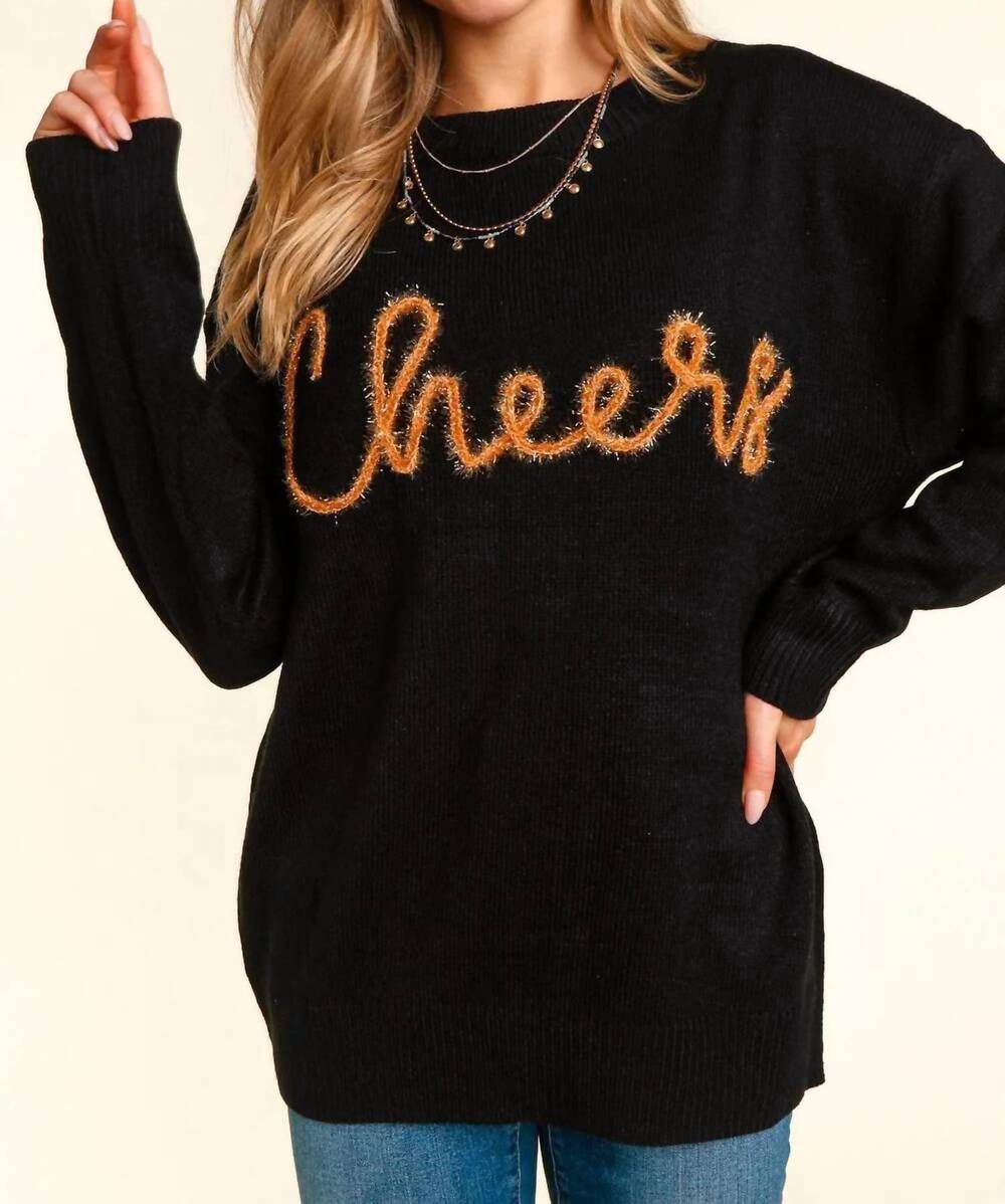 NEW HAPTICS women's cheers yarn embroidery sweater in black